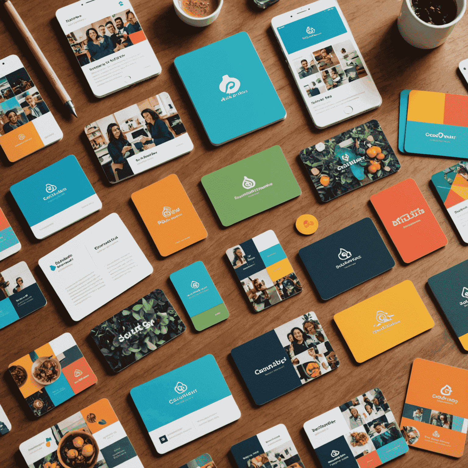 A vibrant collage showing before and after images of a startup's branding materials, with Pokit custom cards prominently featured in the 'after' section. The image showcases increased customer engagement and visibility.