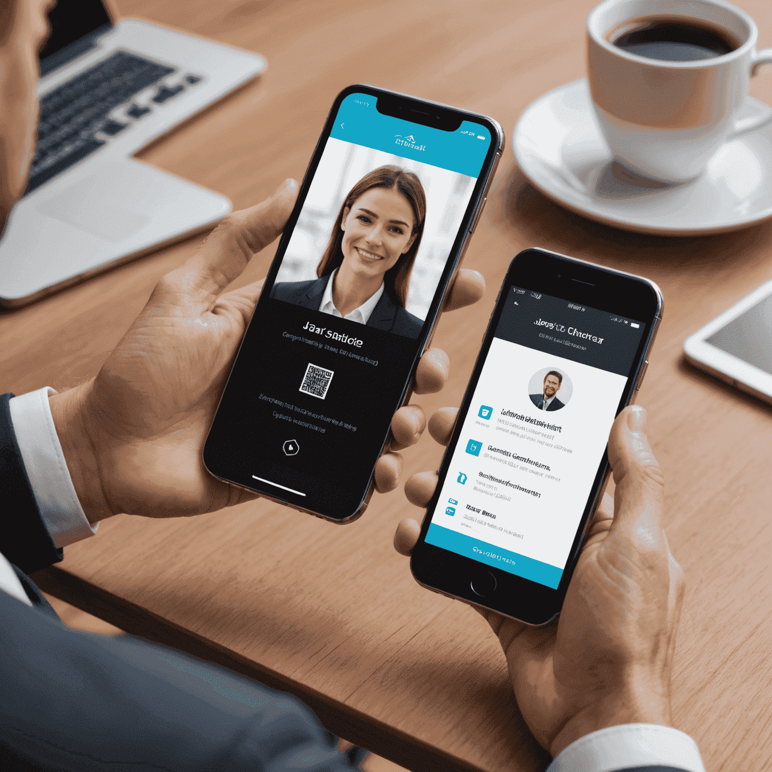A digital business card being scanned by a smartphone, showcasing the integration of physical and digital platforms