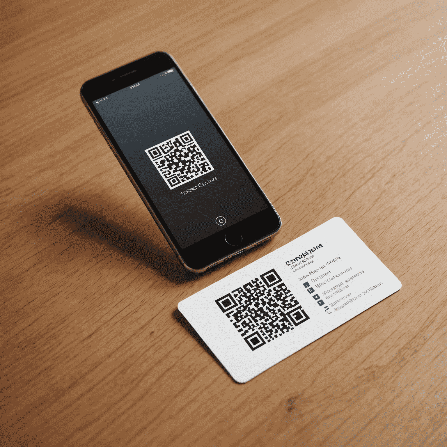 A smartphone scanning a QR code on a business card, demonstrating digital integration
